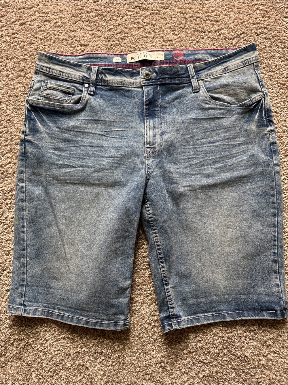 ARTFUL REBEL WASHED 🩵BLUE🩵 DENIM JEAN SHORTS SIZE 38W 🌟EUC🌟